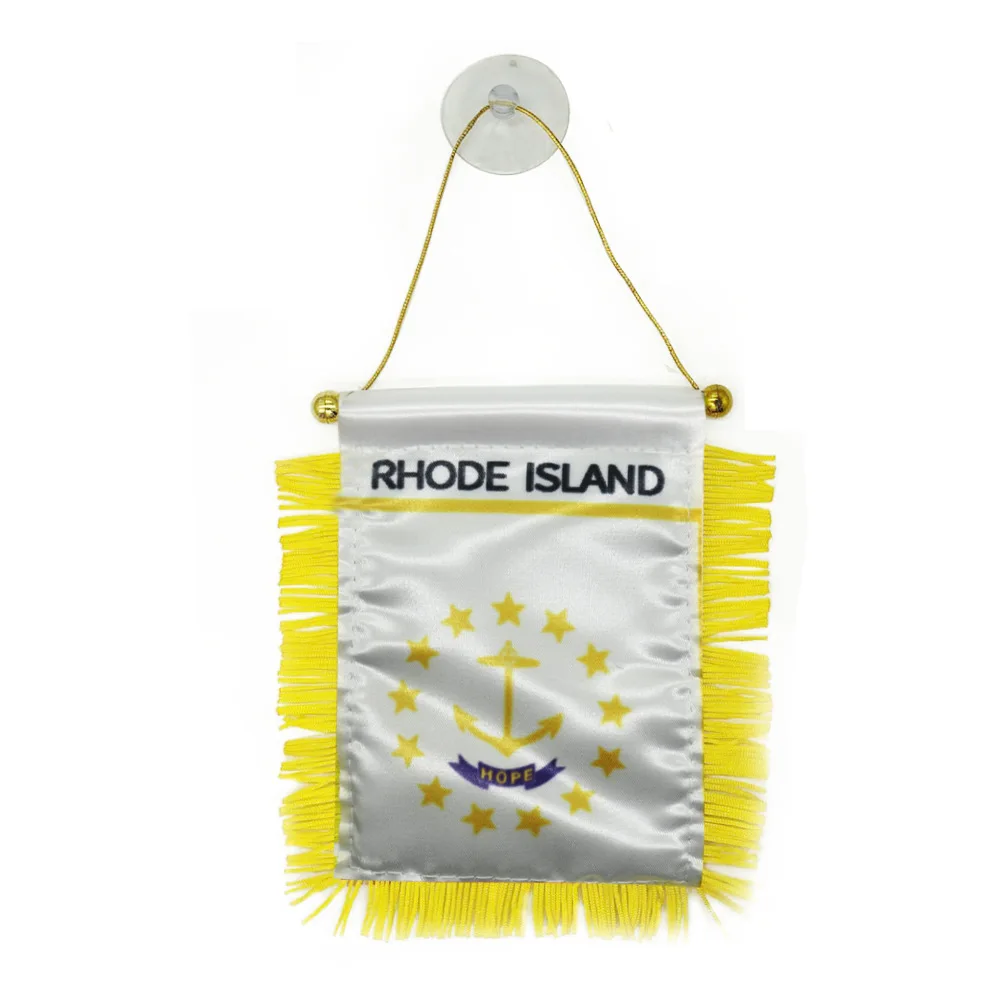 4*6 Inch Rhode Island Fringy Window Hanging Mini Car Small Flag Banner For Rear View Mirror Decoration