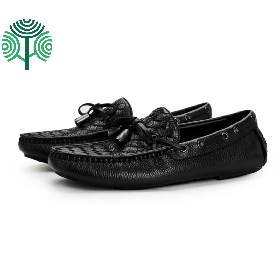 100% Cow leather Men shoes Top Quality Braided Lazy Loafers reversible male Shoes Luxury flat Moccasins OEM factory