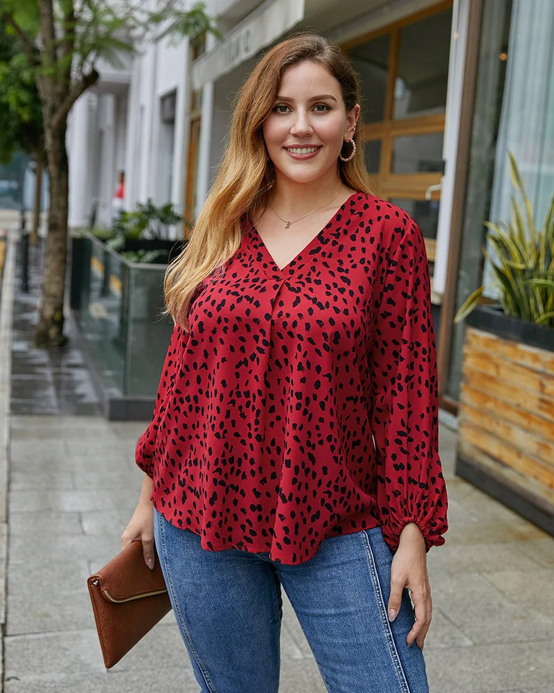 4XL, в горошек, свободный дизайнерский кружевной гофрированный воротник с длинными рукавами; С эластичными манжетами блузка рубашка женская повседневная обувь