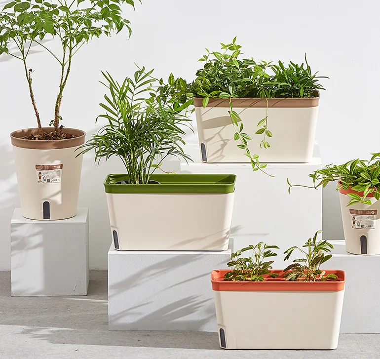 High quality Automatic Water Absorbing Pots Cotton Rope Self Watering Planter Flowerpot Rectangle Plastic Lazy Flower Pot