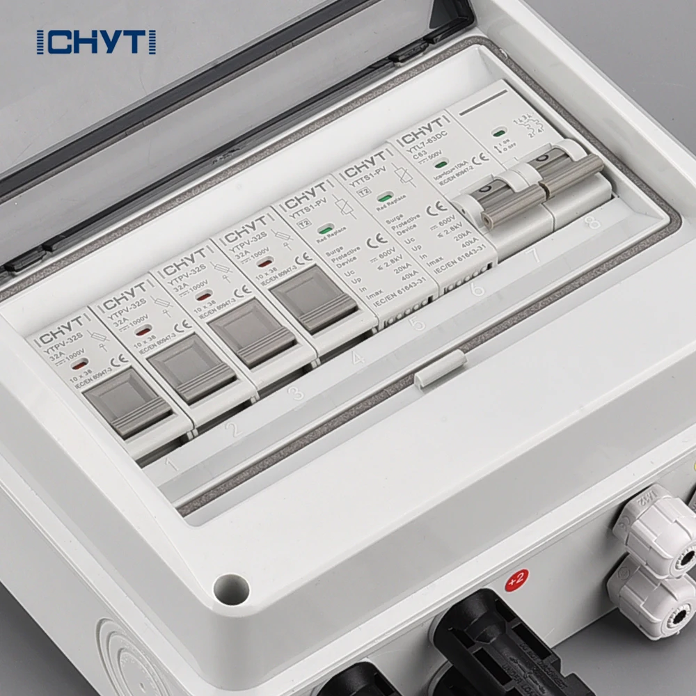 NEW CHYT 2 In 1 Out 600V Outdoor Waterproof for solar panel mounting IP65 PV Solar Surge Lightning Protection DC Combiner Box