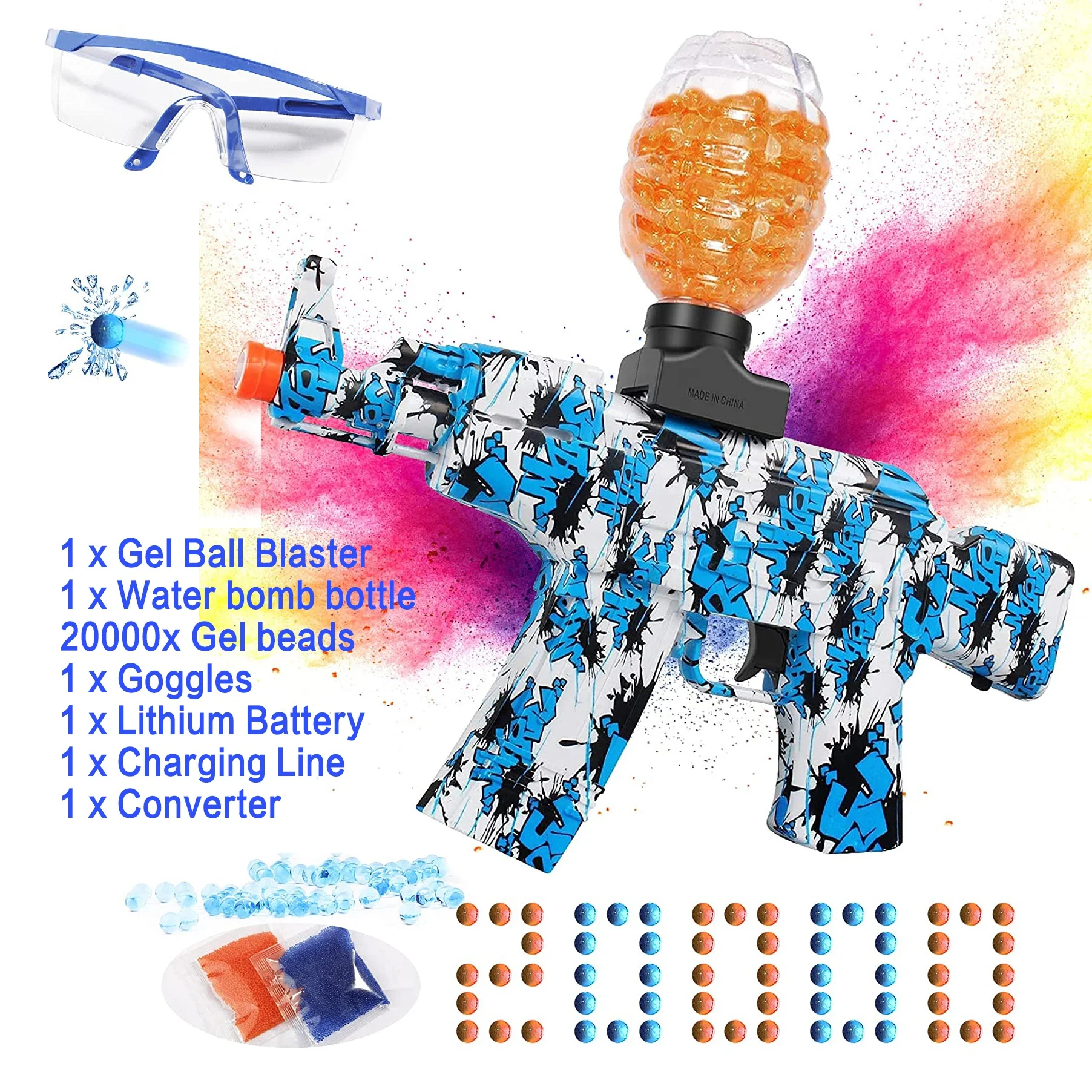 Amazon hot sale Splatter Ball Blaster Automatic Kid Gel Ball Blaster Gun Toy with 20000+ Water Beads and Goggles