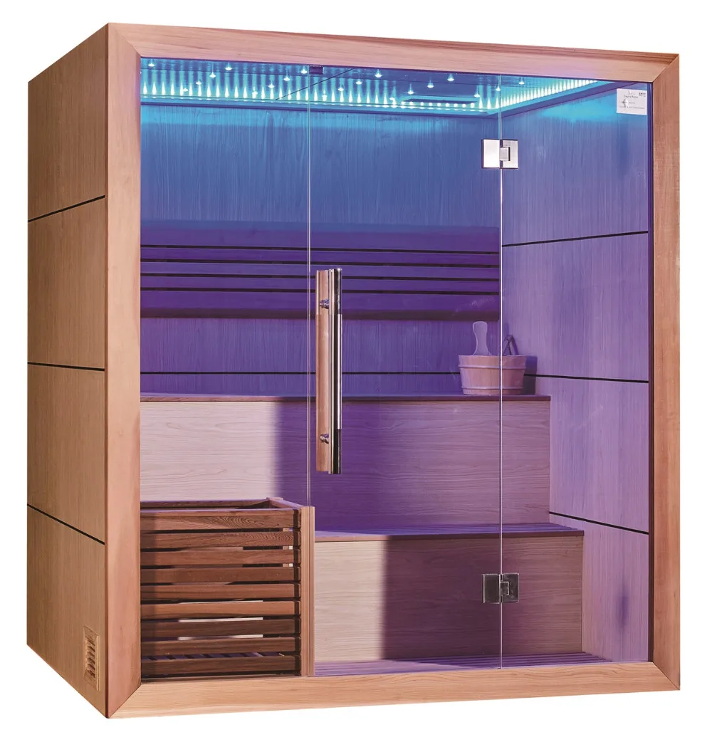 Indoor Large Wooden Sauna Luxury Dry Wet Steam Room 4-6 Person LED Shower Sauna Room