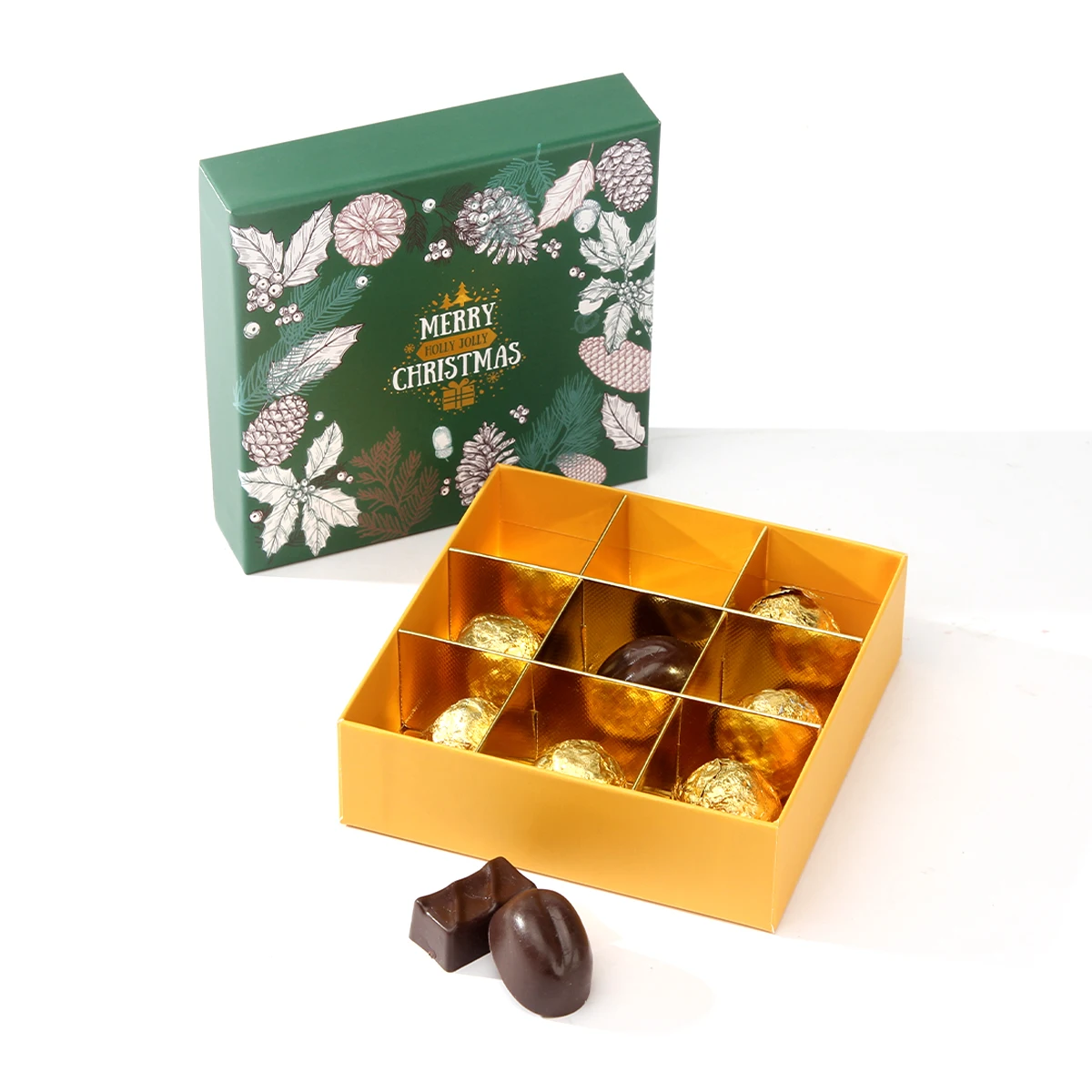 Customized Chocolate Donuts Cookie rectangle green food gift boxes for Gold paper lined packaging