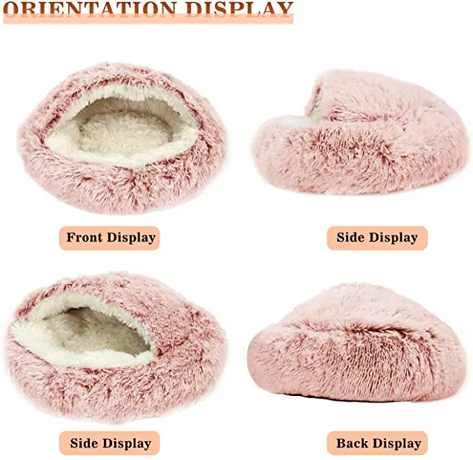 winter New Design washable Plush Cushion Soft Warm Round Half Pack House Deep Sleeping Fluffy Cat Mat Pet Bed