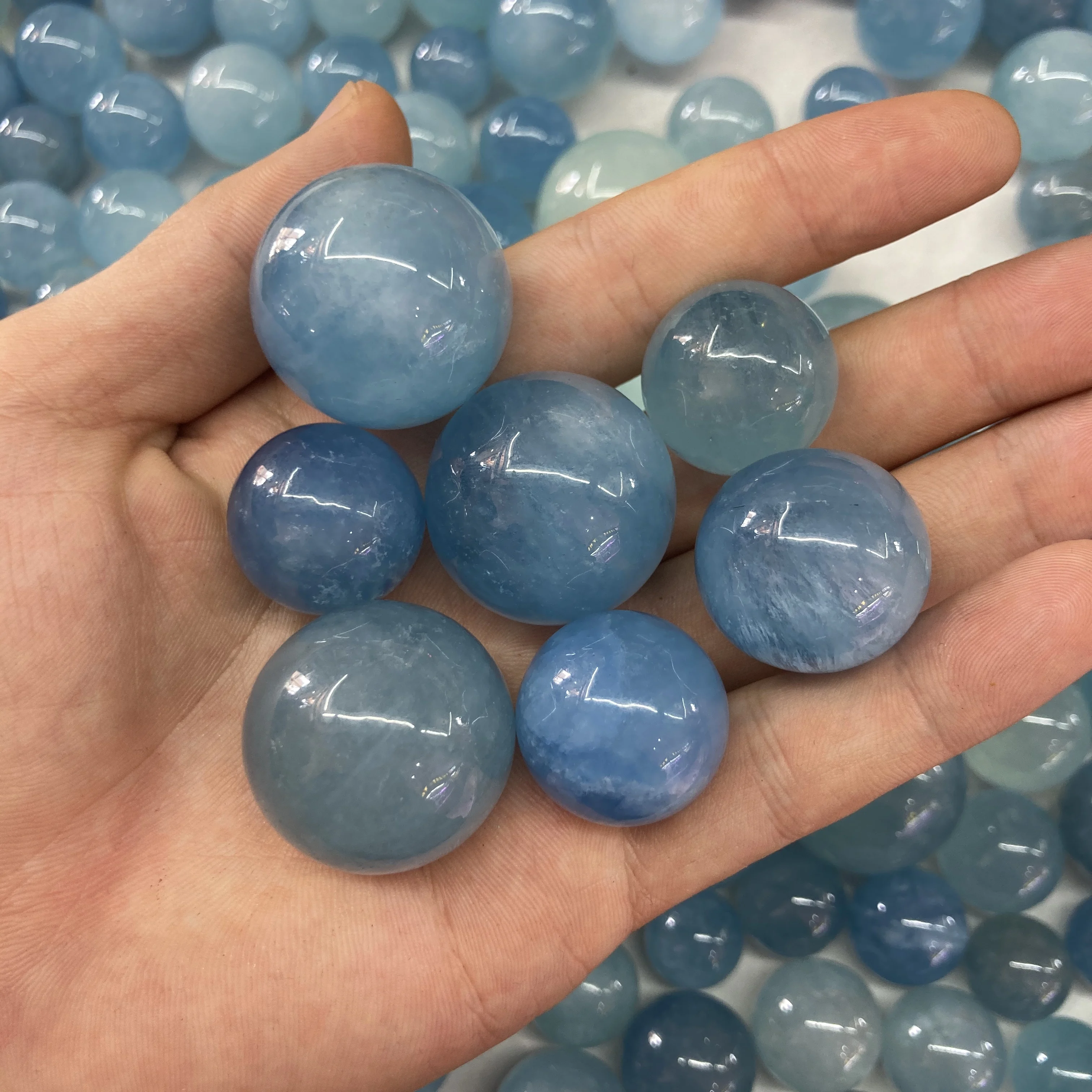 Wholesale natural aquamarine ball treatment pendant sapphire blue raw crystal mineral stone