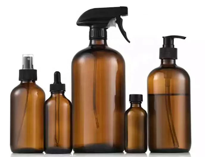 Matte Frosted Black Amber 10ml 20ml 50ml Glass Cream Jars with Bamboo Plastic Cover Brown Glass Bottles with Plastic Bamboo lid