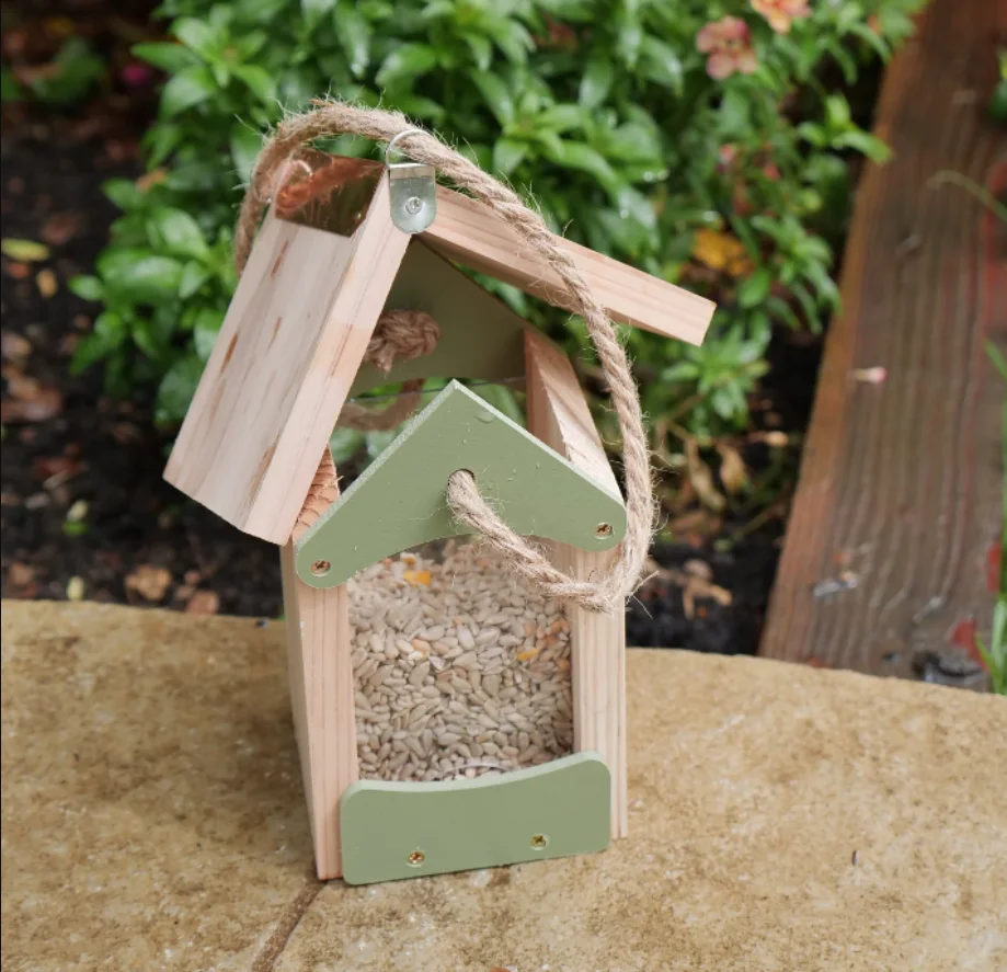 Small Ranch Style Hopper Bird Feeder Wild Bird Platform Bird Feeder Wood Mini Mixed Seed Feeder