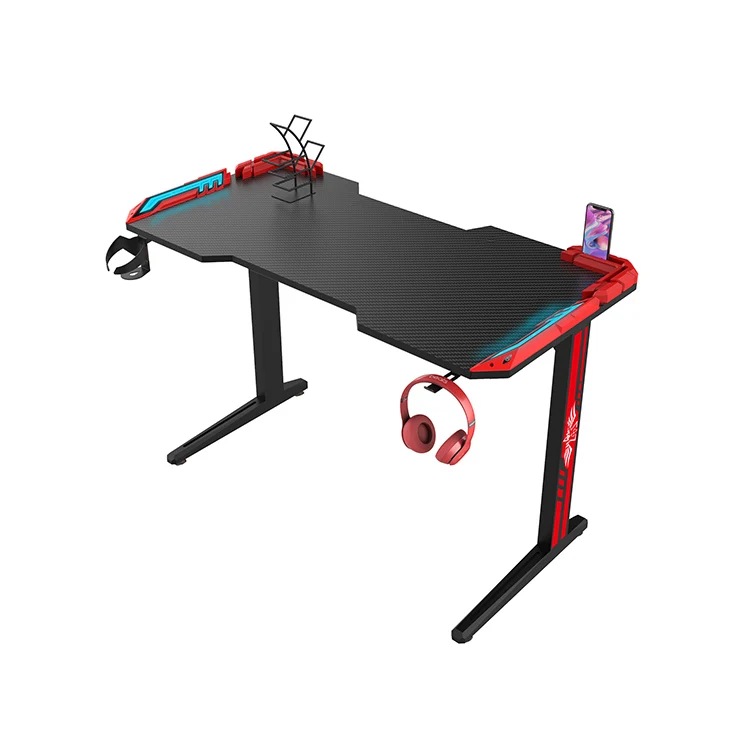 80cm T-shape Rgb Pc Gaming Desk Luxury Ergonomic E-sports Gamer Desk With Led High Quality Black Computer Gaming Table