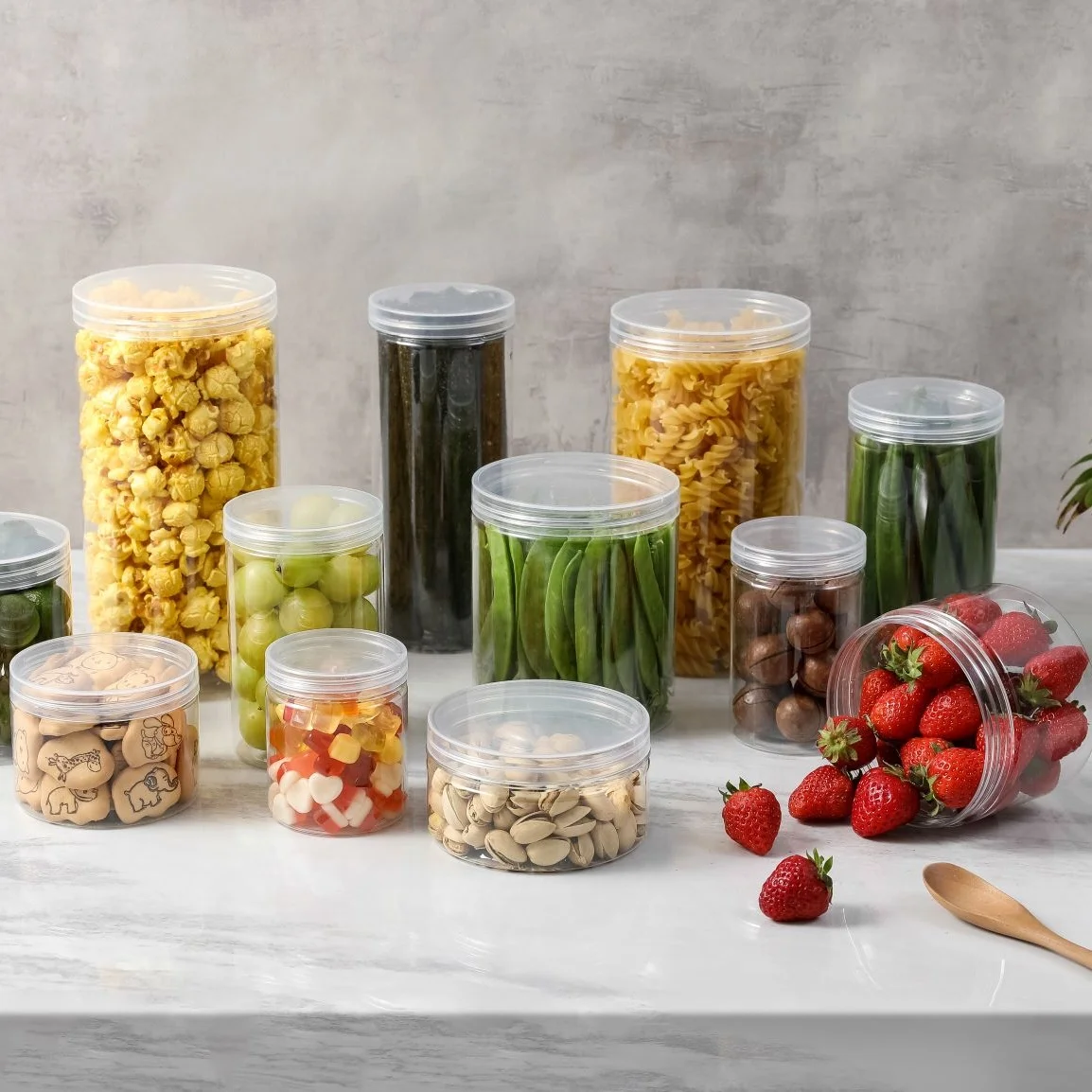 Factory Ready Stock 500ml PET Transparent round Plastic Bottle with Wide Mouth Black-White Lid Empty Food Cans for Skincare Use