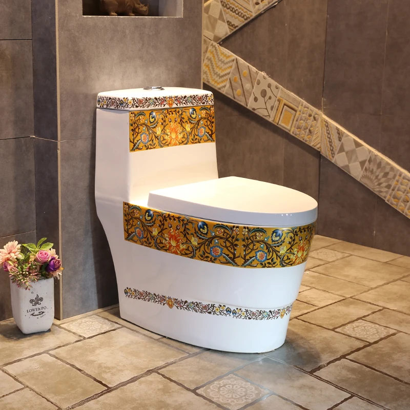 Siphon Toilet Retro Ceramic Art Toilet Toilet for Sale Household Porcelain Chinese Water Saving Antique Blue One Piece CE Modern