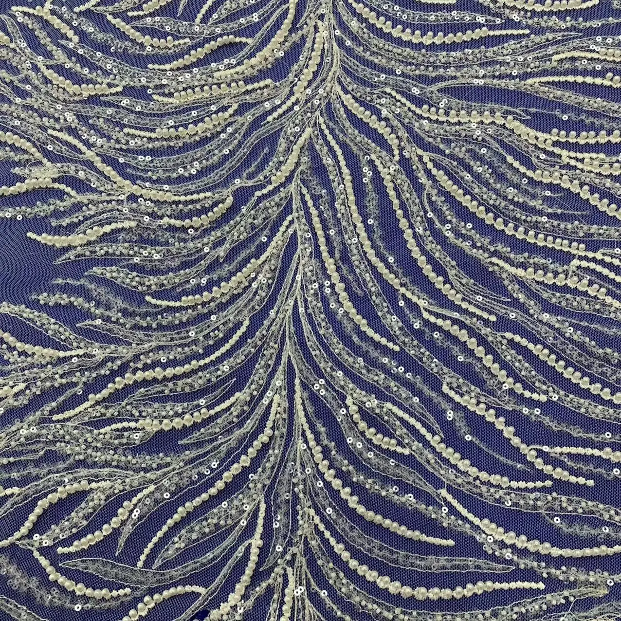 2022 new design high quality Fashion Designs White Bride Bead Sequin Net Lace Fabric for Party Dress