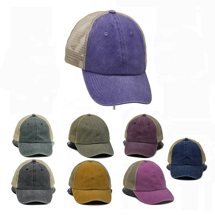 2023 High quality washed trucker cap unstructured cotton mesh back hat pigment dyed hat metal buckle sports cap for sale