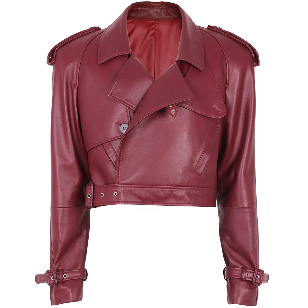 2024 High Quality dark brown leather jacket motor cycle leather jacket leather jacket woman