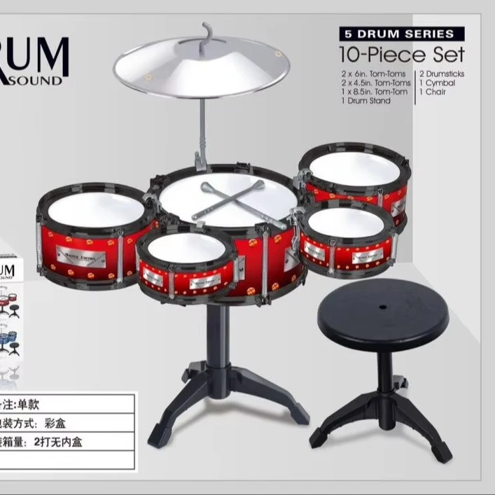 2024 New Style Kids Musical Instrument Plastic Jazz Drum Set Toys With Chair