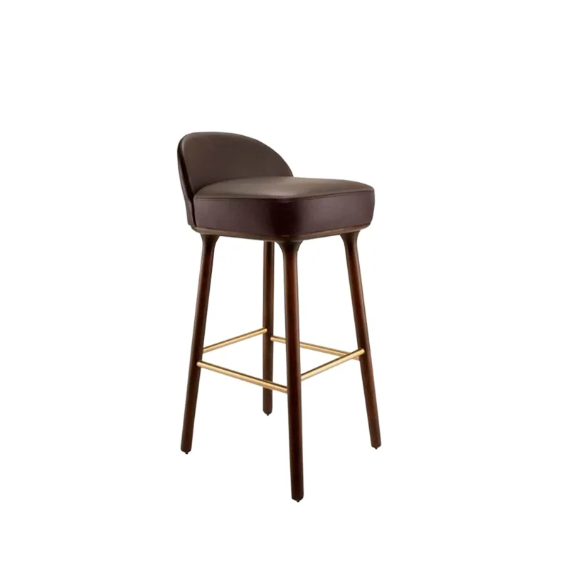 Luxury customized bar stool leather upholstery solid wood frame elegant high stool for restaurant bar and hotel furniture