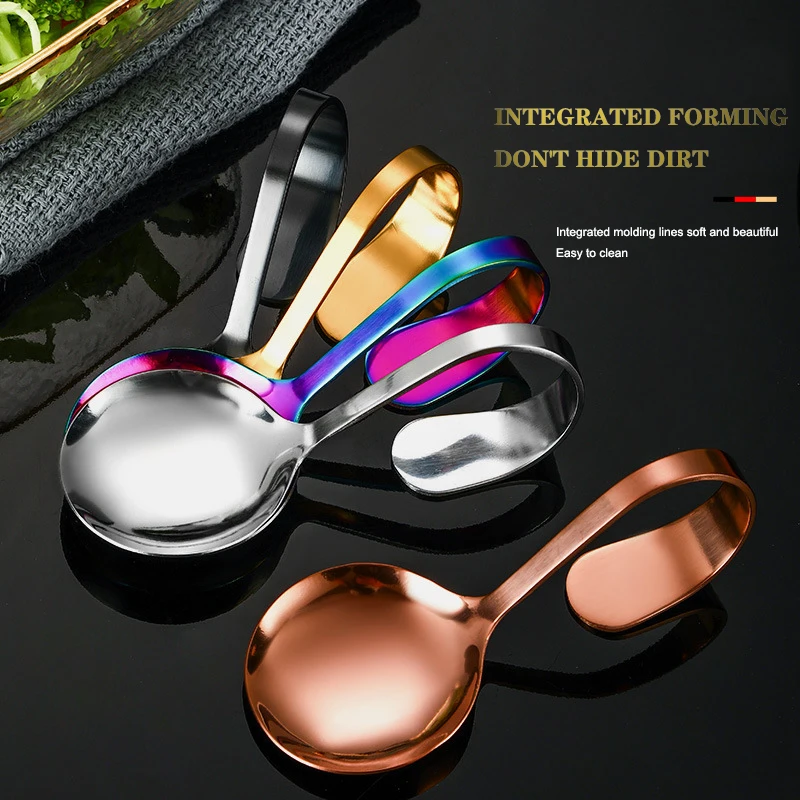 Stainless steel round spoon with curved handle buffet serving spoon