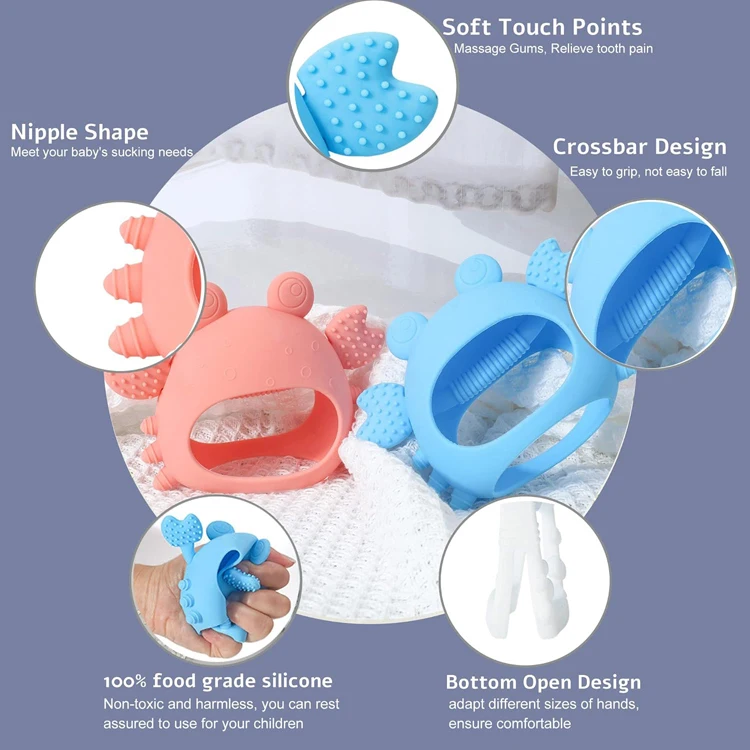 Baby Mitten Silicone Teether for Soothing Teething Pain Relief, Baby Chew Toys