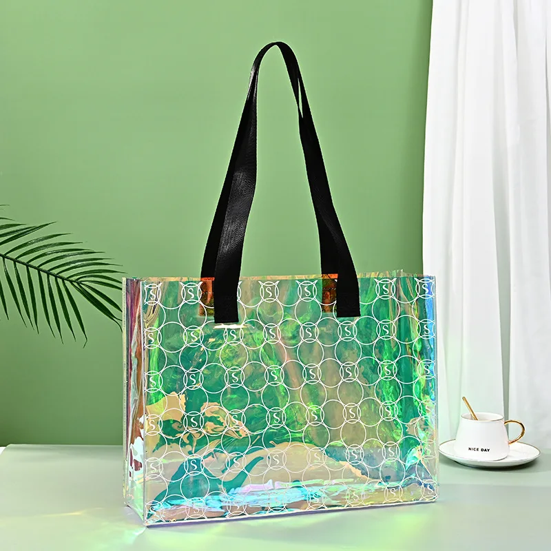 Transparent Holographic Pvc Tote Bag Eco Waterproof Beach TPU Laser Shopping Bags With Logos