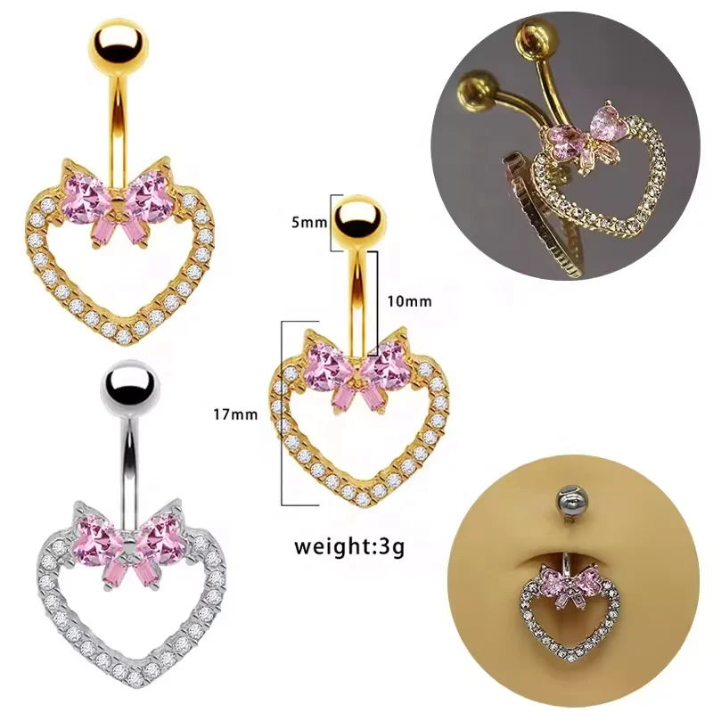 Getta wholesale 316L stainless steel navel ring cute heart butterfly belly button bars piercing jewelry bulk