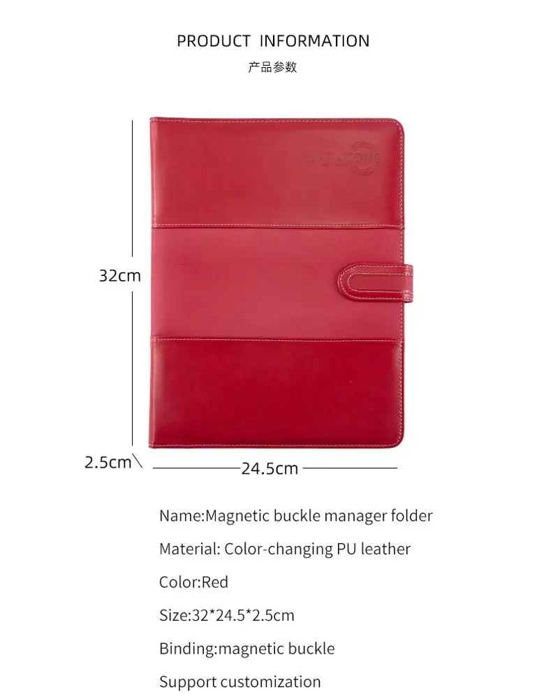 Multifunction Red PU leather A4 Size Padfolio With Calculator Portfolio File Folder Can Be Custom