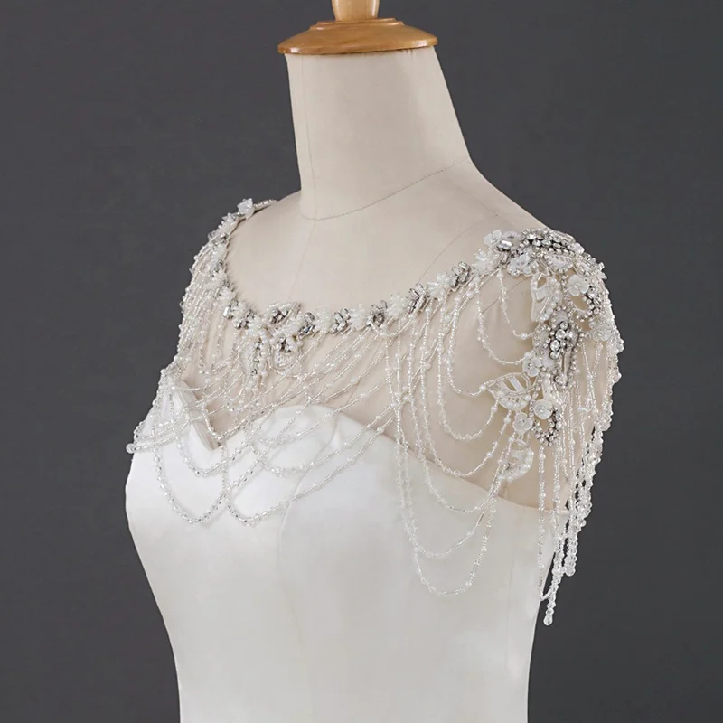 Тяжелая накидка на плечо с бусинами, свадебные аксессуары, свадебная накидка ручной работы для невесты