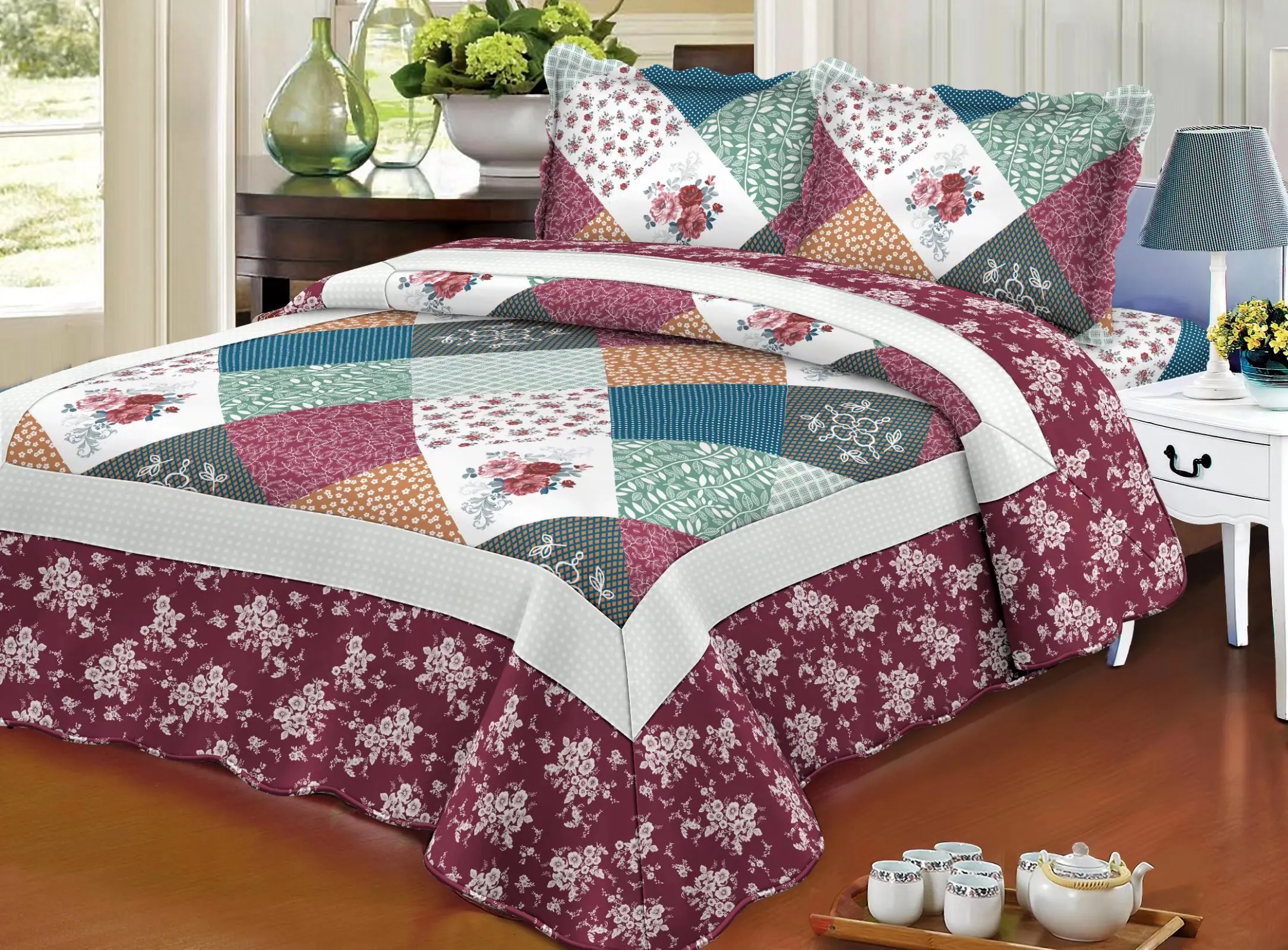 bedspread king size  double bed quilt set 3 piece  turkish hotel bedspread