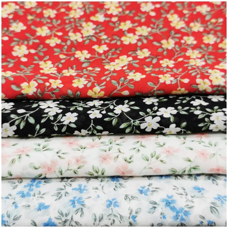 wholesale custom polyester small floral pearl chiffon printed fabric for silk scarf casual shirt