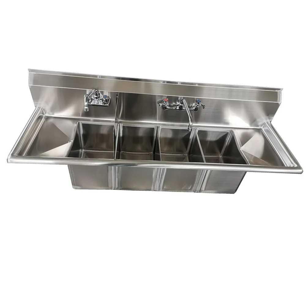 OEM ODM Foodservice NSF Commercial kitchen Brushed 304 stainless steel 4 Compartment Sink with faucet 4 bowl knock down legs