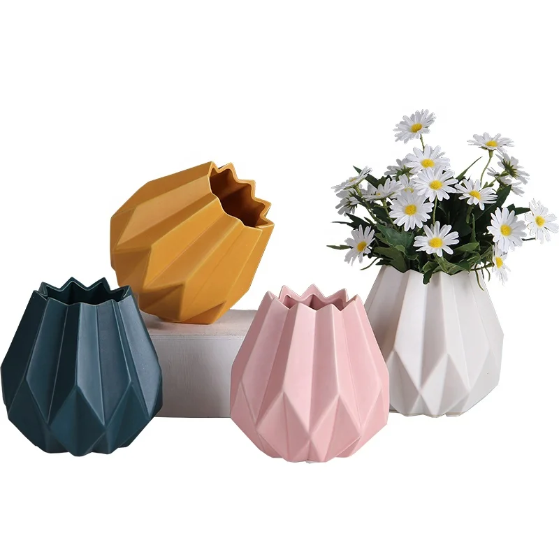 Nordic Interior table decoration Accessories Origami shape White Ceramic Vases For office Home Decor