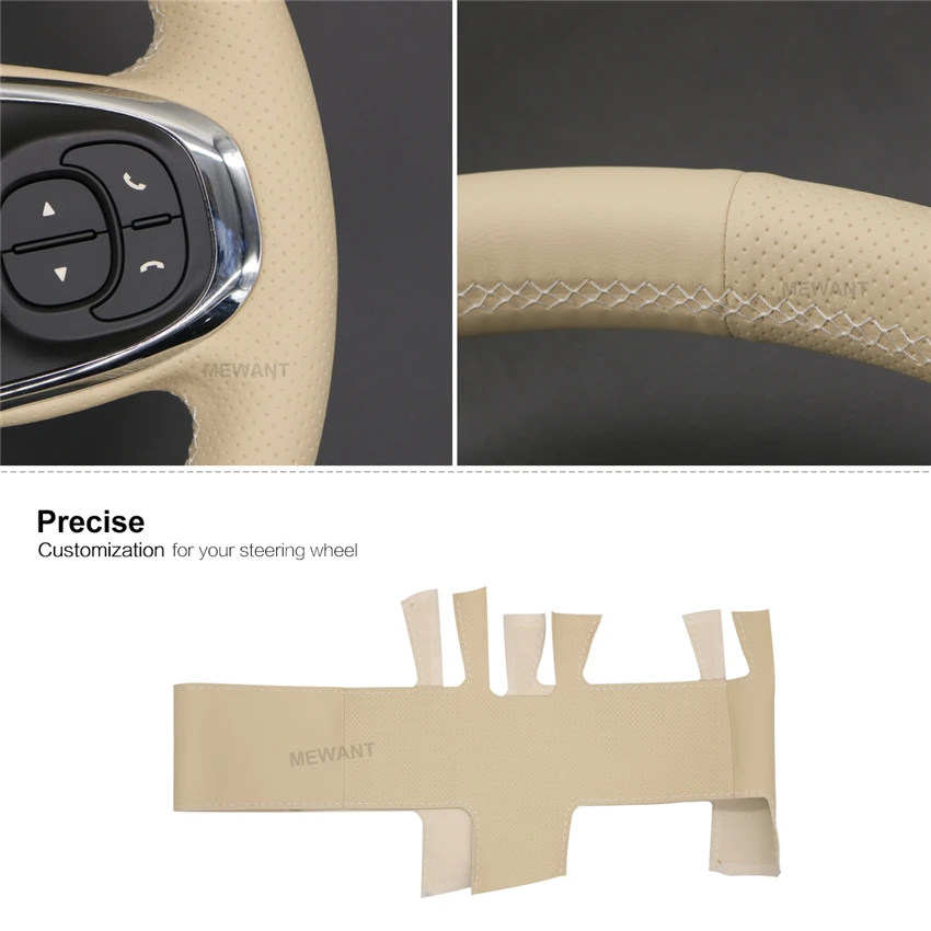 MEWANT For Fiat 500 2015-2021 / 500C 2016-2021 Best Ladies Car Steering Wheel Cover Beige Leather Factory Wholesale Price