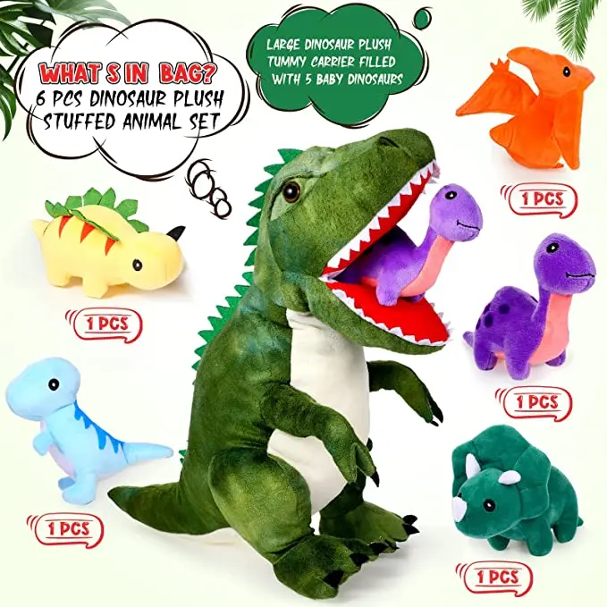 OEM/ODM плюшевый T-Rex динозавр плюшевое животное с милыми маленькими динозаврами в животе переноска живота мягкая подушка-животное