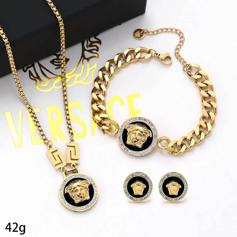 High Quality 18k Gold Plated Stainless Steel Designer Jewelry Famous Brands Luxury Earrings Bracelet Necklace Jewelry Set