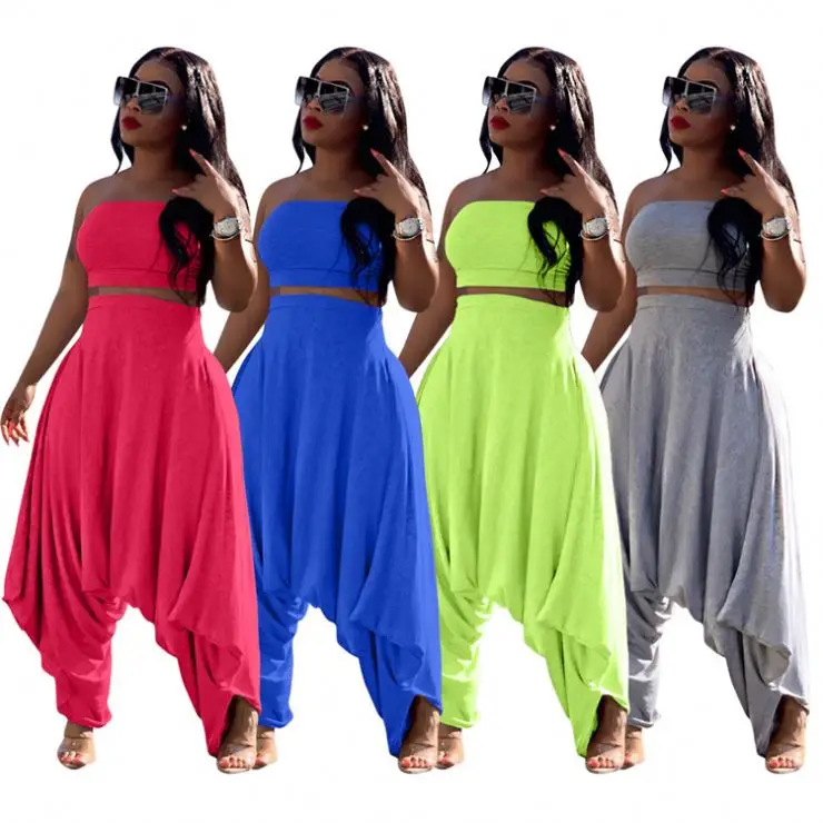 
0819M304 wholesale 2021 Solid sexy wrapped chest harem woman pants fashion two piece sets outfit fashion clothing for woman 