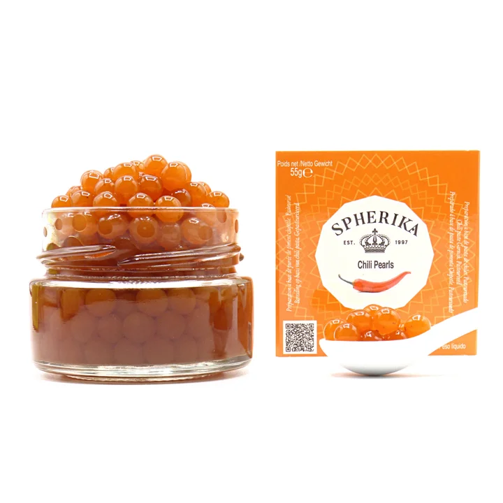 Wholesale Spicy 55G Delicate And Slightly Gelly Chili Pepper Chipotle Pearls Spain Spherika Chilled Chipotle Pearls