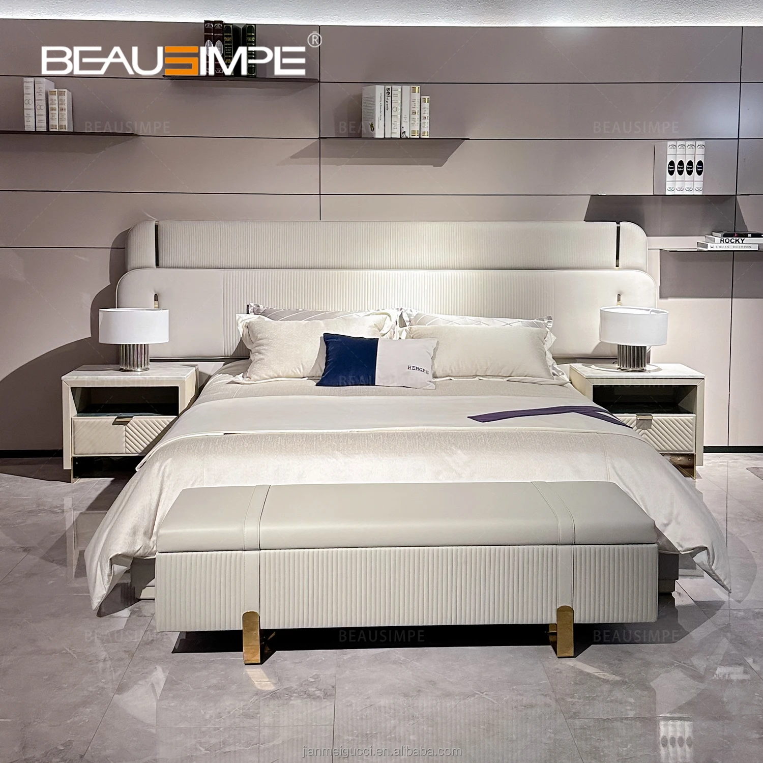 New Contemporary Design Best sell space saving leather beds Light Luxury modern furniture luxury bed room set king size bed