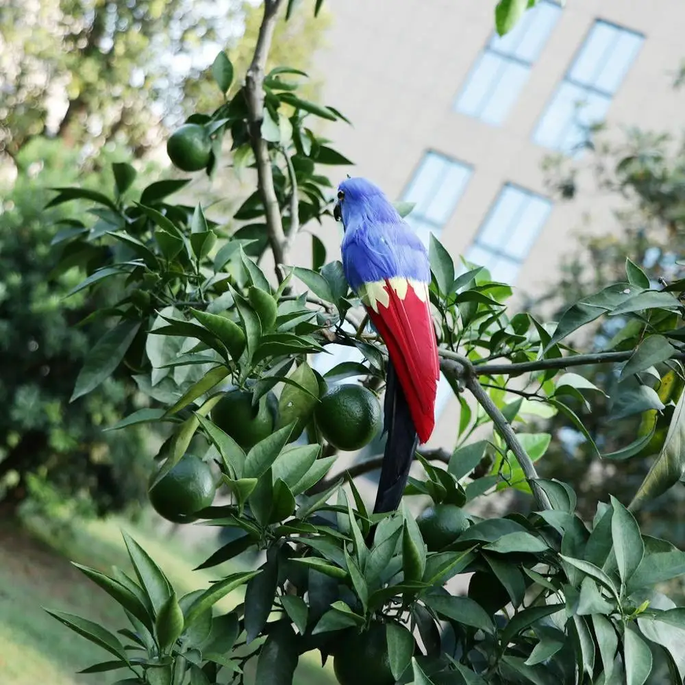 Decorative Feather Parrot Model Artificial Bird Statue Macaw Figurine Fancy Dress Props Home Park Garden Tree Ornament Decor #H
