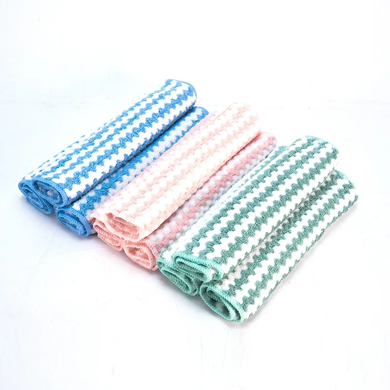 Wholesale hot selling fashion color reusable cleaning cloth multi-functional automotive microfiber stripe cloth recyclable rag