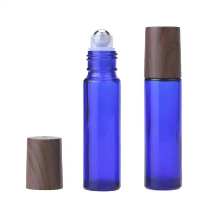 Dark wood grain cover 10mL brown roll-on bottle blue roll-on bottle transparent essential oil bottle 10mL