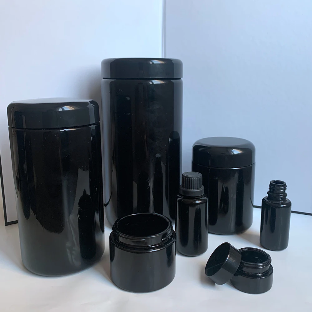 50ml 200ml 250ml Natural Dark Black Uv Glass Jar with Kojic Acid Cosmetic with Bakelite Cap