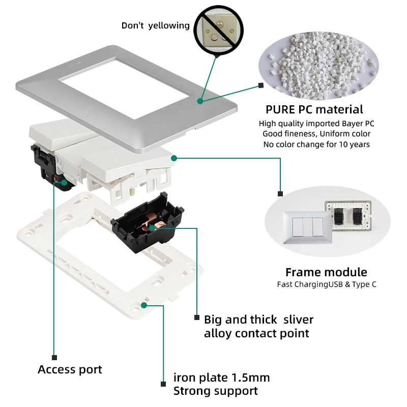 High quality house electrical wall sockets and switches door bell switch socket