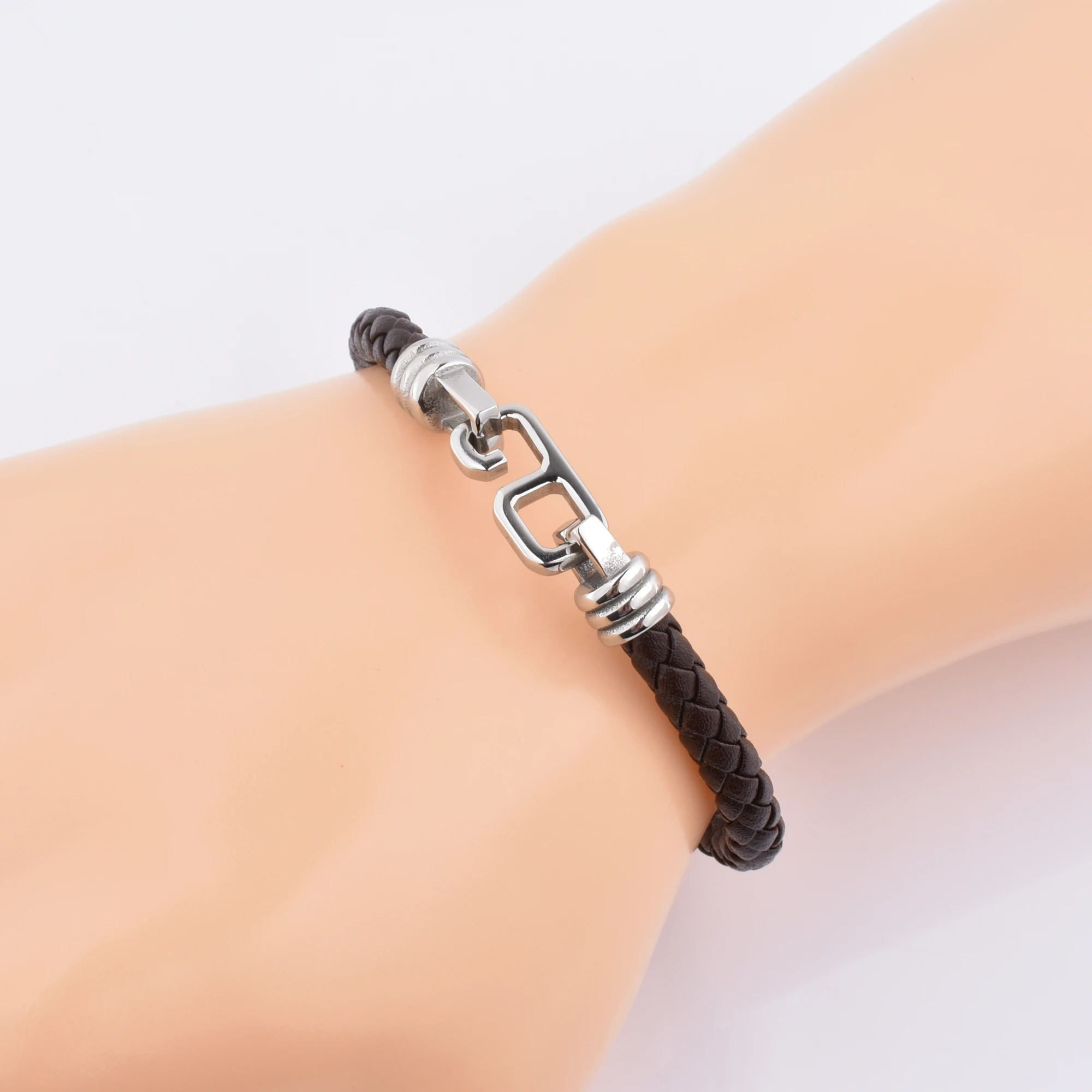 Factory Custom New Coming Jewelry Products Cool Brown Leather Hook Clasp Bracelets For Men