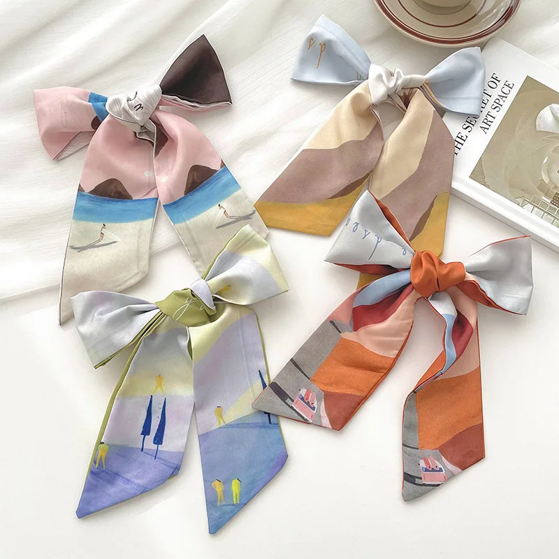 Polk Dot Printing Orange Green Purple Yellow Blue Candy Color Narrow Small Silk Stain Twill Long Hair Ribbon Wrist Head Scarves