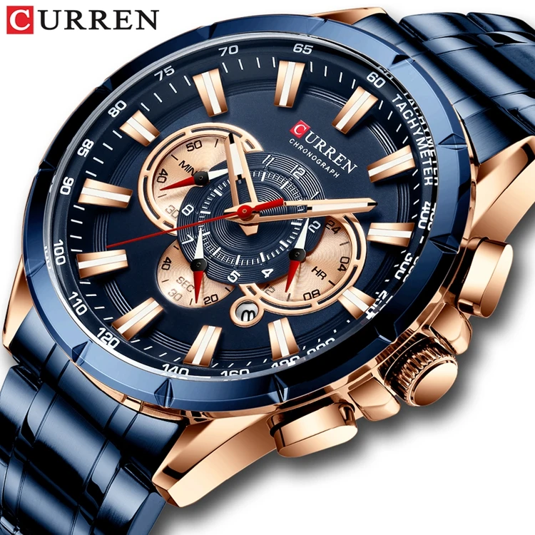 Curren 8363 Mens Military Army Stainless Steel Chronograph Watches 3ATM Waterproof Multifunctional Luxury Brand Wrist Watches