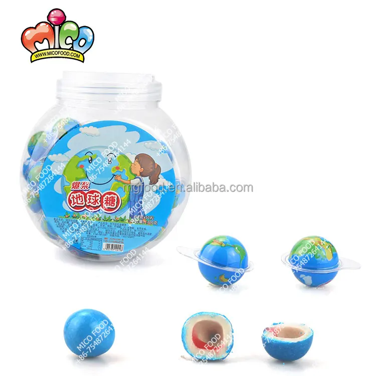 2021 New Fruit Flavor Earth Shape Bubble Gum Ball With Jam Filling In Jar