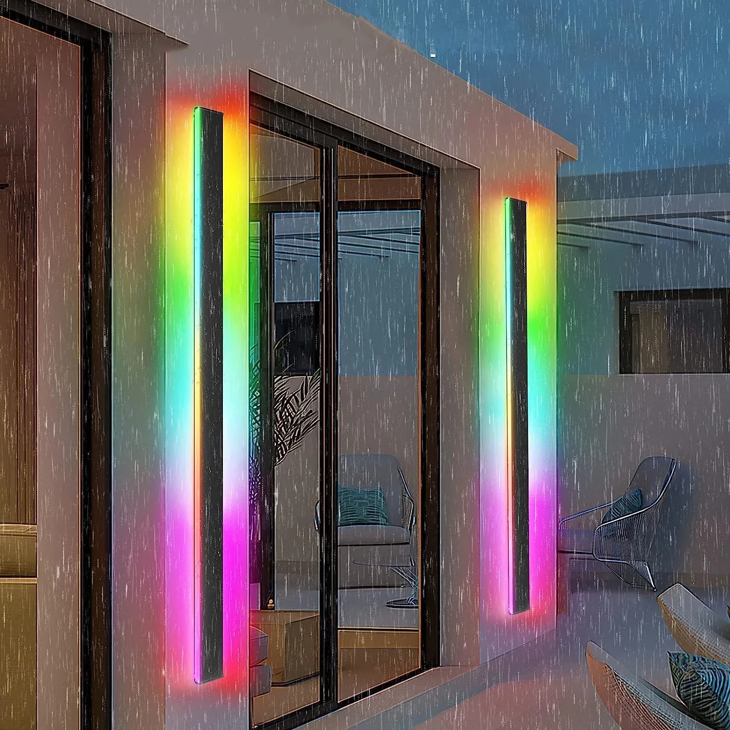 Современный RGB настенный светильник, алюминиевый водонепроницаемый длинный уличный светодиодный настенный светильник для сада, крыльца, балкона, 110 В, 220 В, светильник