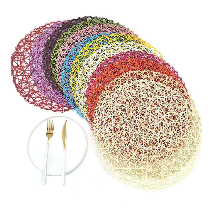 Colorful Round Paper Rope Hand Woven Dish Placemats Anti Slip Heat-Resistant Table Coaster For Home Restaurant Table Decoration