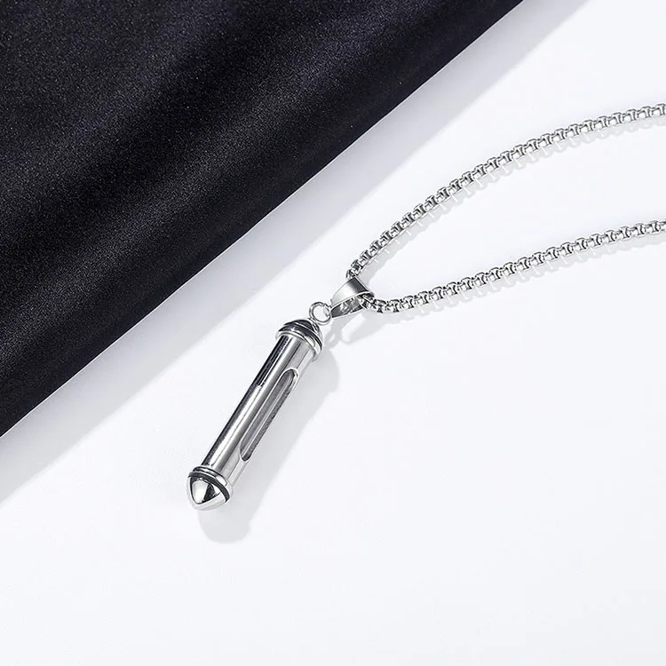 Amazon fashion stainless steel cylinder perfume bottle pendant necklace for men openable anniversary pendant for men