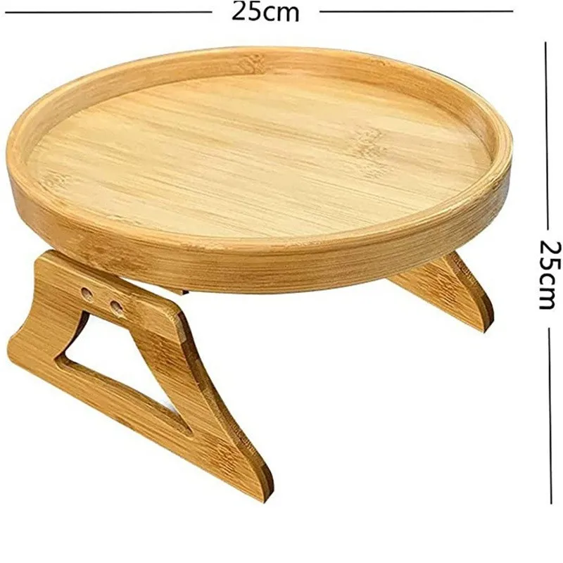 Eco-friend bamboo folding tray sofa armrest clip tray round table wooden couch tray