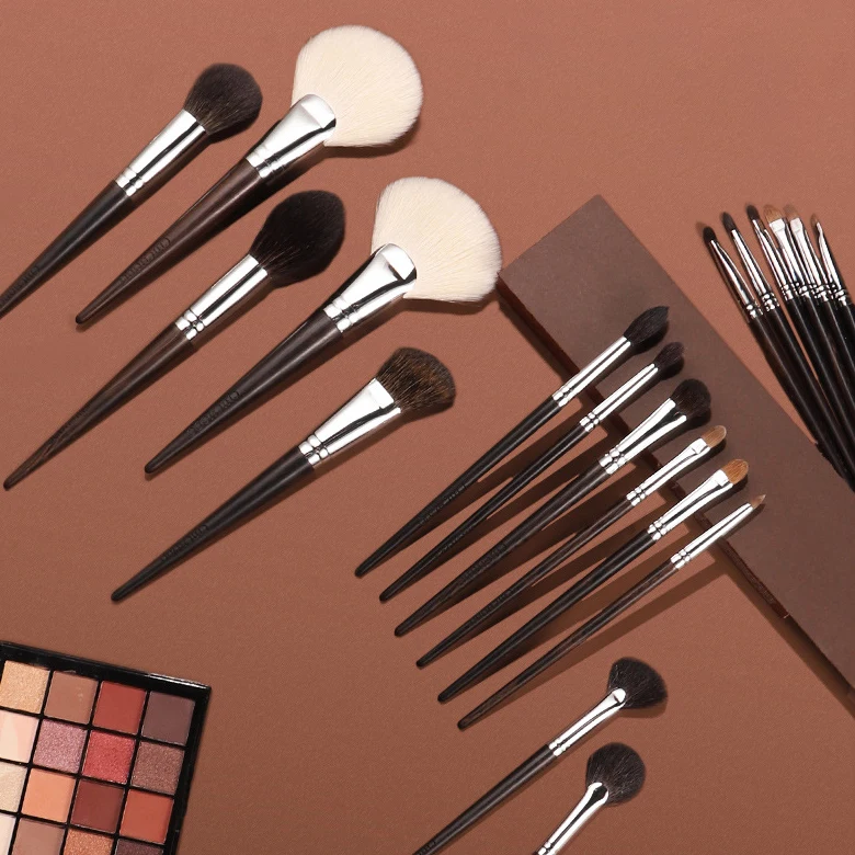 40 Pcs Ebony handle animal goat pony hair horsehair high quality black professional makeup brush set for engrave custom logo